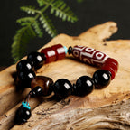 Fortune Jewel Tibetan Nine-Eye Dzi Bead Black Onyx Wealth Protection Bracelet