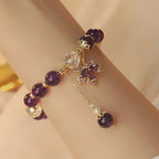 Fortune Jewel 14k Gold Plated Natural Amethyst Healing Maple Leaf Charm Bracelet