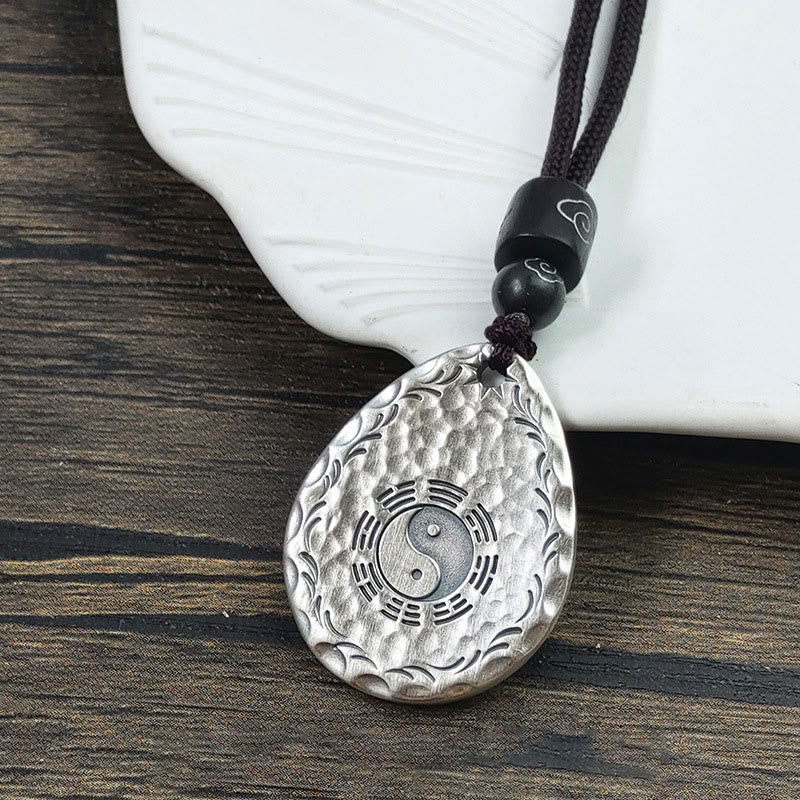 Fortune Jewel Vintage 999 Sterling Silver Yin Yang Bagua Water Drop Design Balance Harmony Necklace Pendant Fortune Jewel