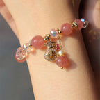 Fortune Jewel Natural Strawberry Quartz Crystal Money Bag Charm Positive Bracelet