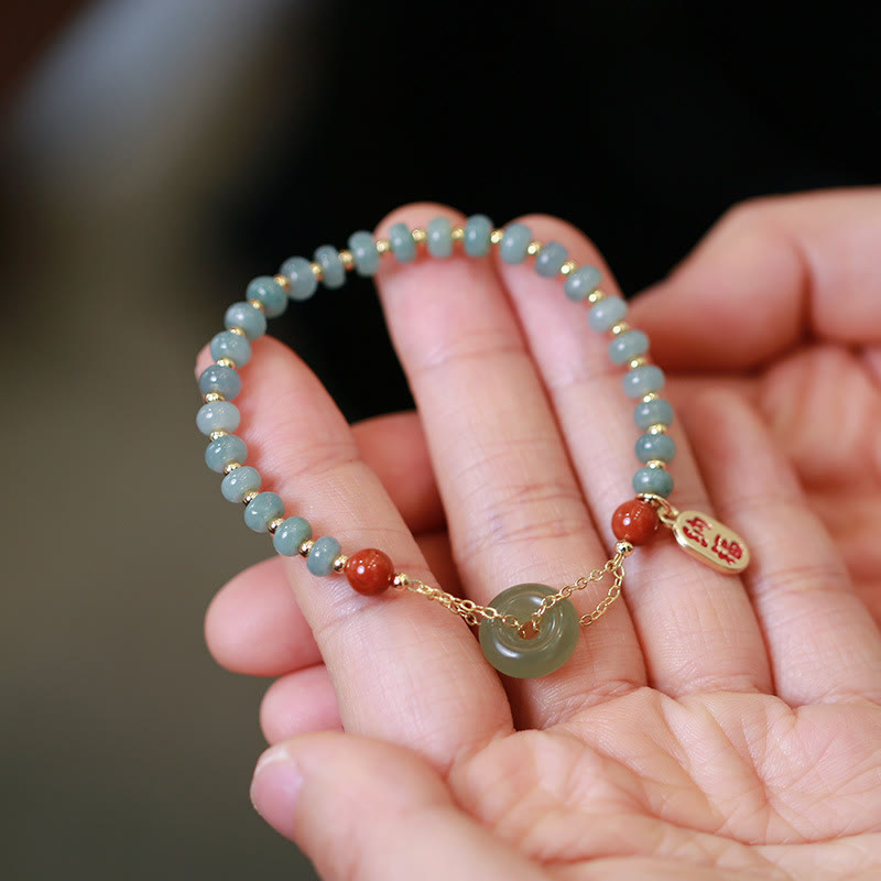 Fortune Jewel Natural Hetian Jade Red Agate Peace Buckle Lucky Fortune Bracelet