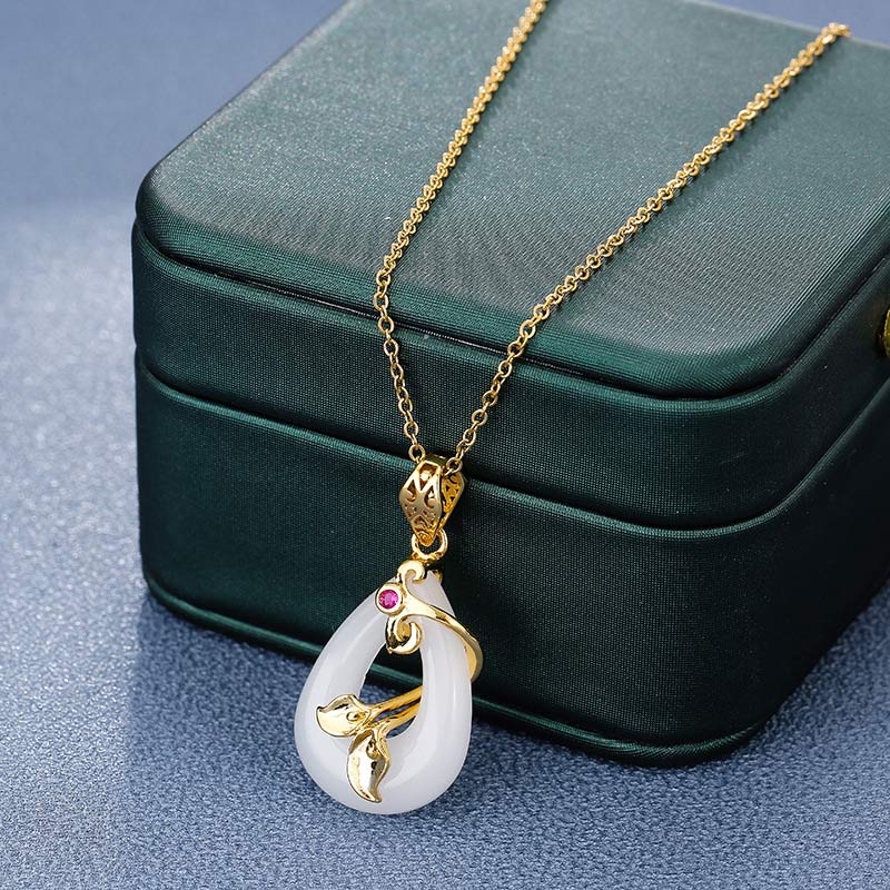Fortune Jewel Jade Oval Pattern Blessing Fortune Necklace Pendant