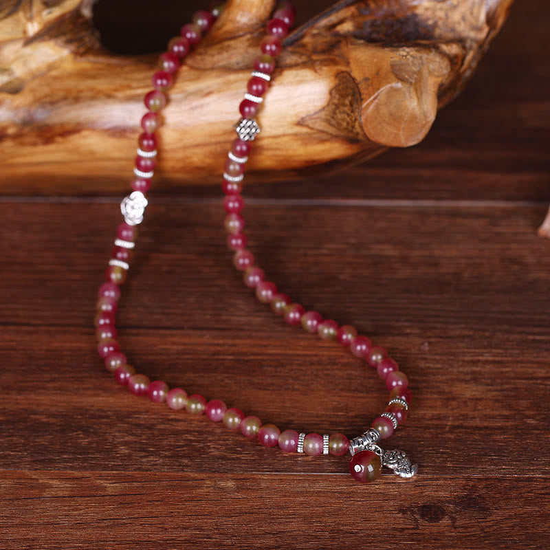 Fortune Jewel Natural Watermelon Tourmaline PiXiu Elephant Positive Triple Wrap Bracelet