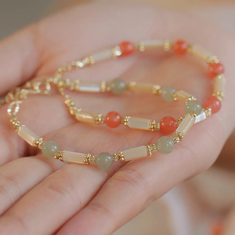 Fortune Jewel Tridacna Stone Red Agate Hetian Jade Blessing Bracelet