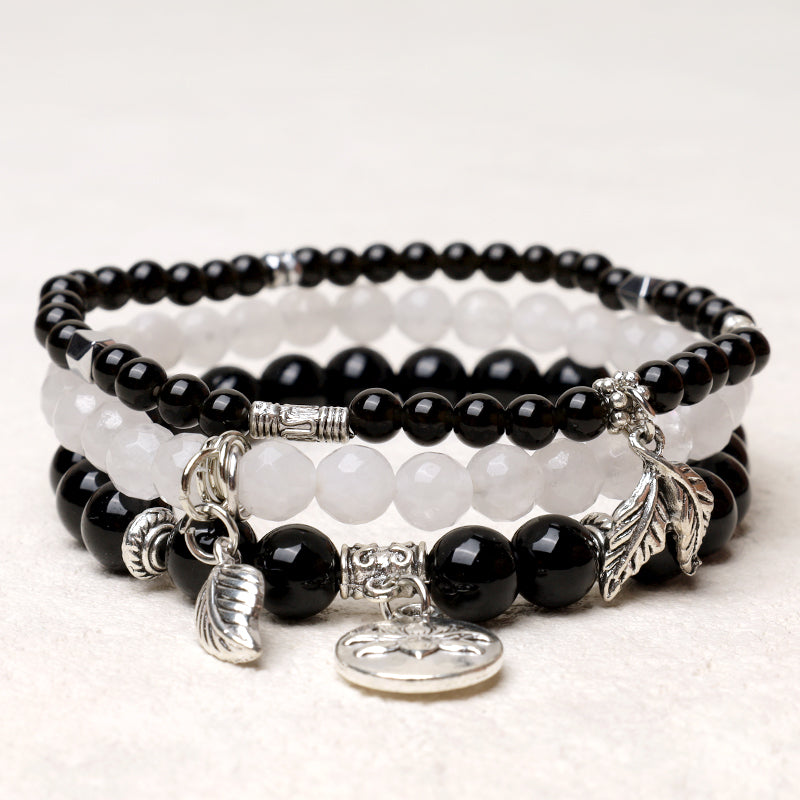 Fortune Jewel 3PCS Natural Quartz Crystal Beaded Healing Energy Lotus Bracelet
