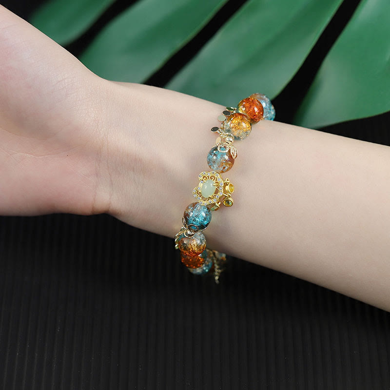 Fortune Jewel Colorful Liuli Glass Bead Chinese Lock Charm Fortune Bracelet
