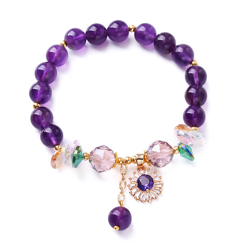 Fortune Jewel Natural Amethyst Zircon Sun Healing Spiritual Charm Bracelet