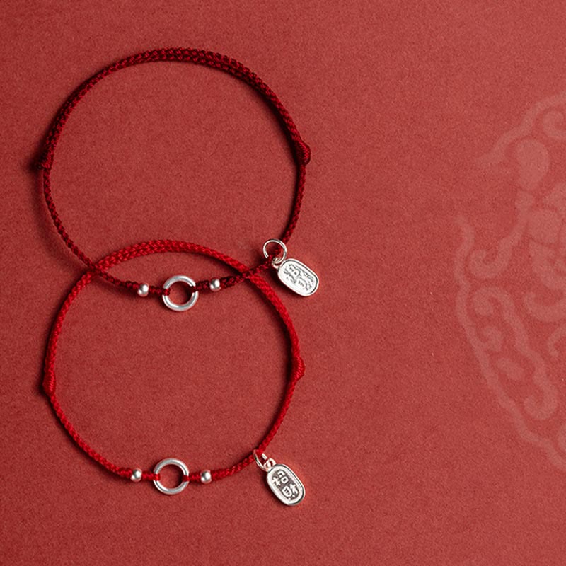 Fortune Jewel 925 Sterling Silver Lucky Fortune Peace Joy Lotus Peace Buckle Red String Bracelet