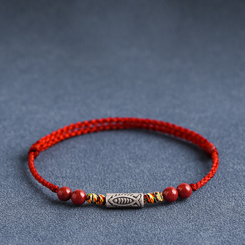Fortune Jewel 925 Sterling Silver Koi Fish Cinnabar Bead Wealth Handcrafted Braided Bracelet Anklet