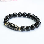 Fortune Jewel Tibetan Nine-Eye Dzi Bead Black Onyx Power Bracelet
