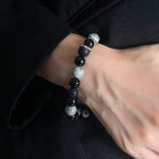 Fortune Jewel Vintage Lava Rock Black Obsidian Picasso Jasper Beads Support Rope Bracelet