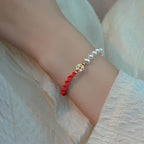 Fortune Jewel 14K Gold Plated Pearl Bead Luck Protection Braid Red String Bracelet
