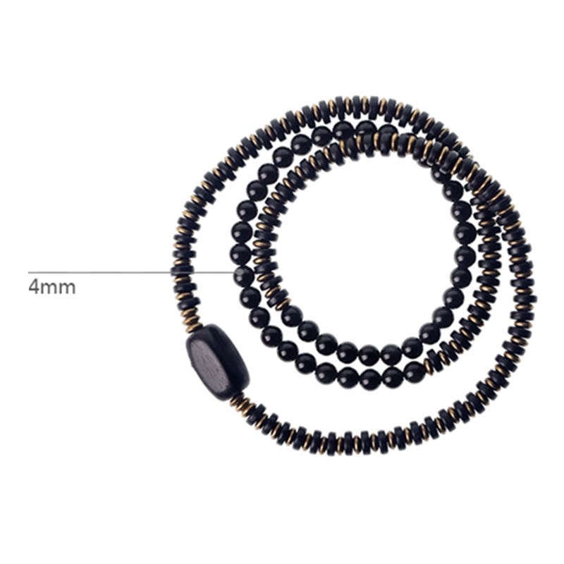 Fortune Jewel Rainbow Obsidian Ebony Wood Copper Healing Triple Wrap Bracelet
