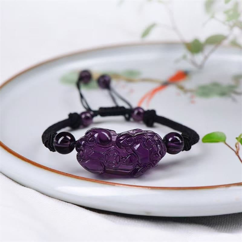 Fortune Jewel Natural Obsidian Amethyst Citrine PiXiu Cooper Coin Wealth Bracelet