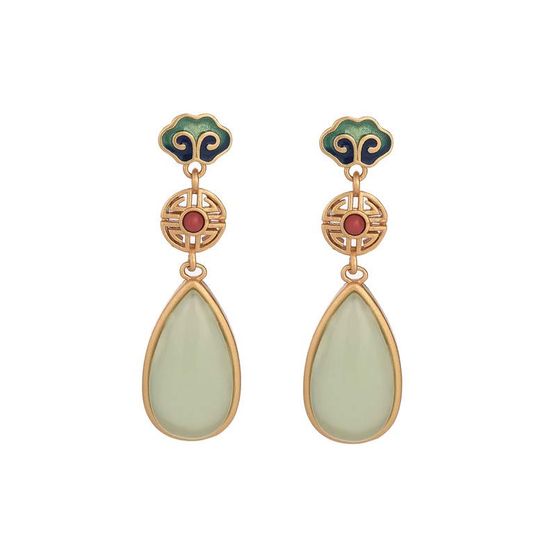Fortune Jewel FengShui Jade Double Happiness Fortune Earrings