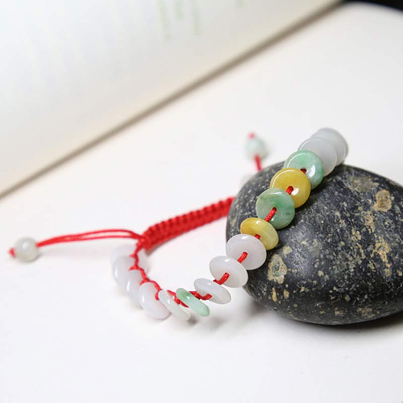 Fortune Jewel Round Jade Lucky Red String Weave Bracelet