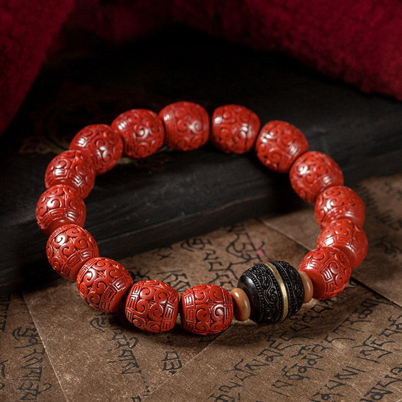 Fortune Jewel Natural Cinnabar Ebony Calm Blessing Bracelet