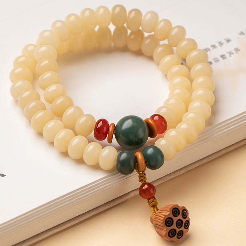 Fortune Jewel Bodhi Seed Lotus Pod Charm Peace Double Wrap Bracelet