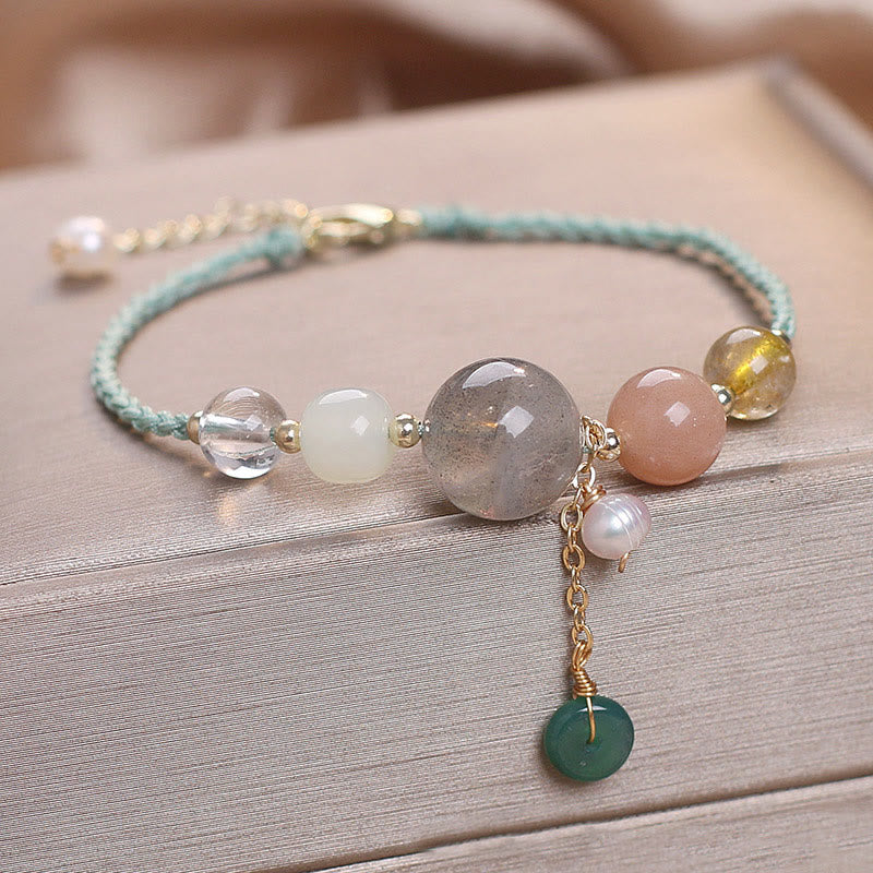 Fortune Jewel Moonstone Sunstone Beads Peace Buckle Charm Healing Bracelet