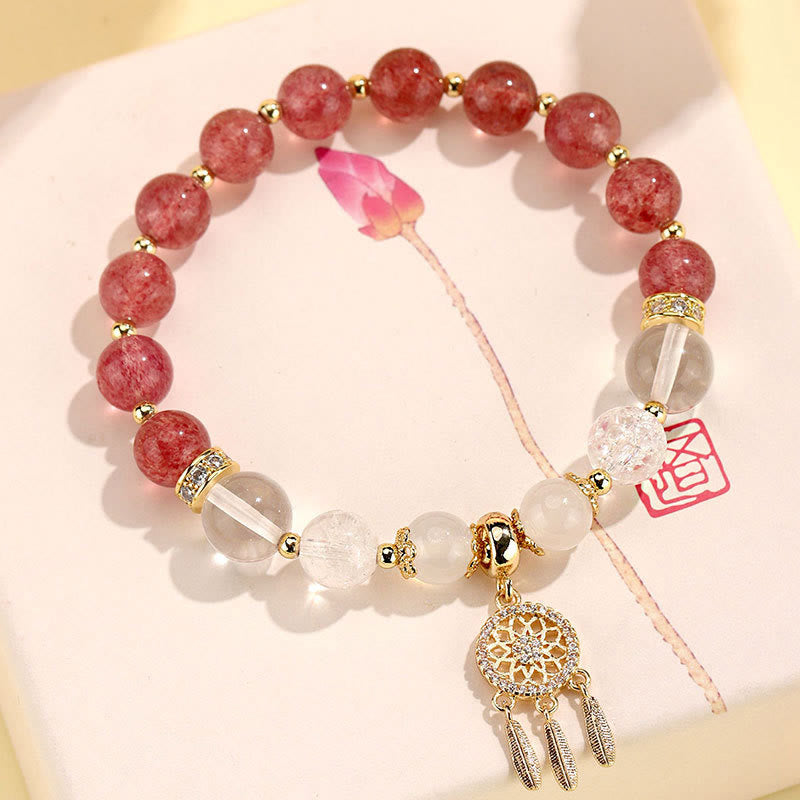 Fortune Jewel Green Strawberry Quartz Amethyst Crystal Dreamcatcher Healing Bracelet