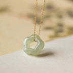 Fortune Jewel Dainty Hetian Jade Cyan Jade Luck Floral Charm Necklace Pendant