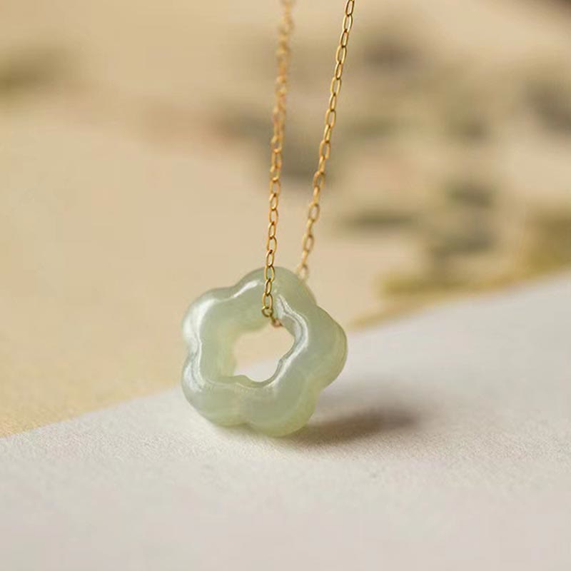 Fortune Jewel Dainty Hetian Jade Cyan Jade Luck Floral Charm Necklace Pendant