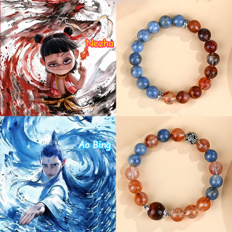 Nezha 2 Series Bracelet – Kyanite, Dark Red Hematoid & Red Tiger’s Eye Bracelet for Couples