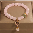 Fortune Jewel Natural Pink Crystal Four Leaf Clover Soothing Bracelet