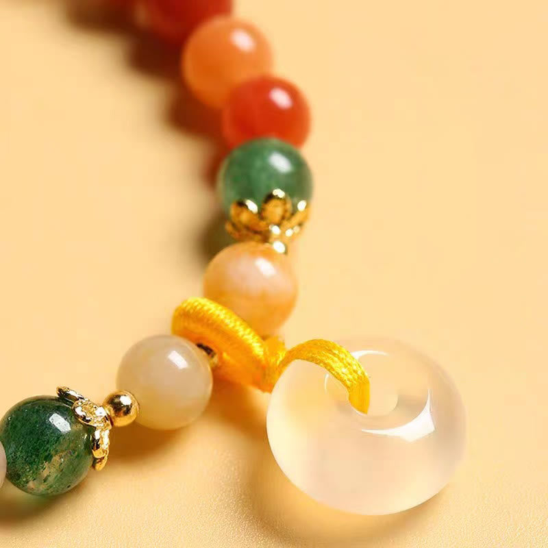 Fortune Jewel 14K Gold Plated Colorful Golden Silk Jade Peace Buckle Wealth Bracelet