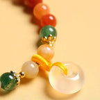 Fortune Jewel 14K Gold Plated Colorful Golden Silk Jade Peace Buckle Wealth Bracelet