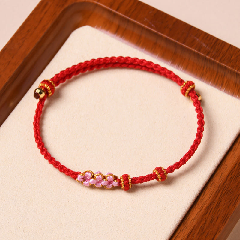 Fortune Jewel Handmade Peach Blossom Protection Braided Rope Bracelet