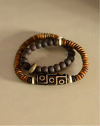 Tibetan Green Sandalwood Nine-Eyed Dzi Beads Bracelet