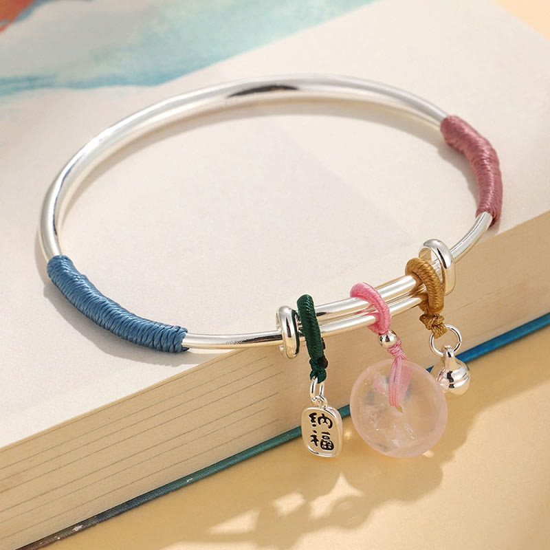 Fortune Jewel Pink Crystal Peace Buckle Lucky Flower Love Bracelet Bangle
