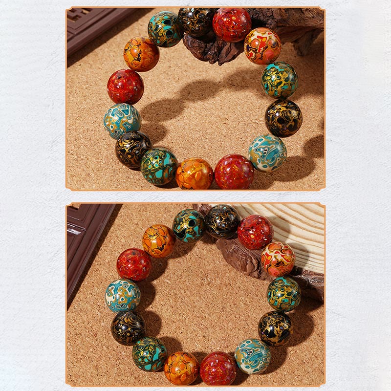 Fortune Jewel Natural Multicolored Lacquer Beads Calm Bracelet
