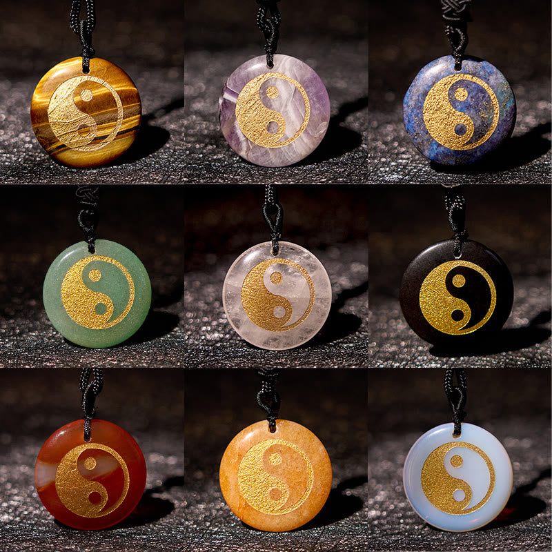 Fortune Jewel Various Crystal Amethyst Tiger Eye Green Aventurine Yin Yang Spiritual Necklace Pendant