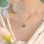 Fortune JewelNatural Hetian Jade Pearl Luck Bead Necklace Pendant