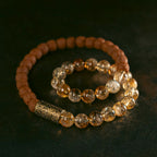 Fortune Jewel Natural Citrine Crystal Rudraksha Bodhi Seed Brass Bead Prosperity Double Wrap Bracelet