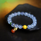Fortune Jewel Aquamarine Red Agate Peace Gourd Charm Bracelet