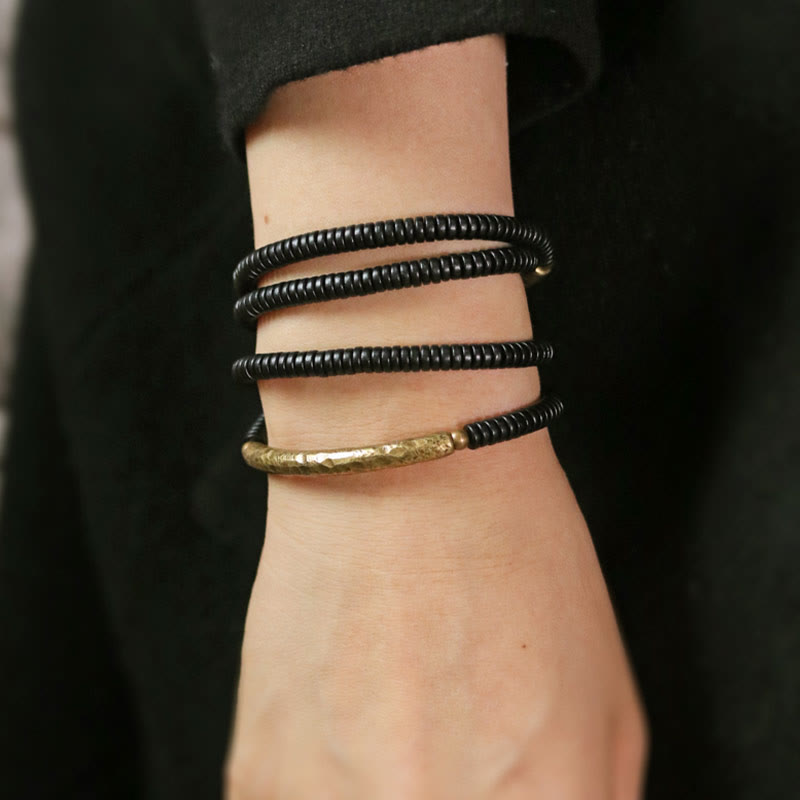 Fortune Jewel Ebony Wood Brass Copper Balance Multilayered Bracelet