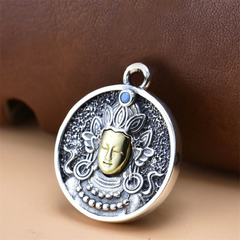 Fortune Jewel 925 Sterling Silver Green Tara Double Dorje Vajra Protection Necklace Pendant Fortune Jewel