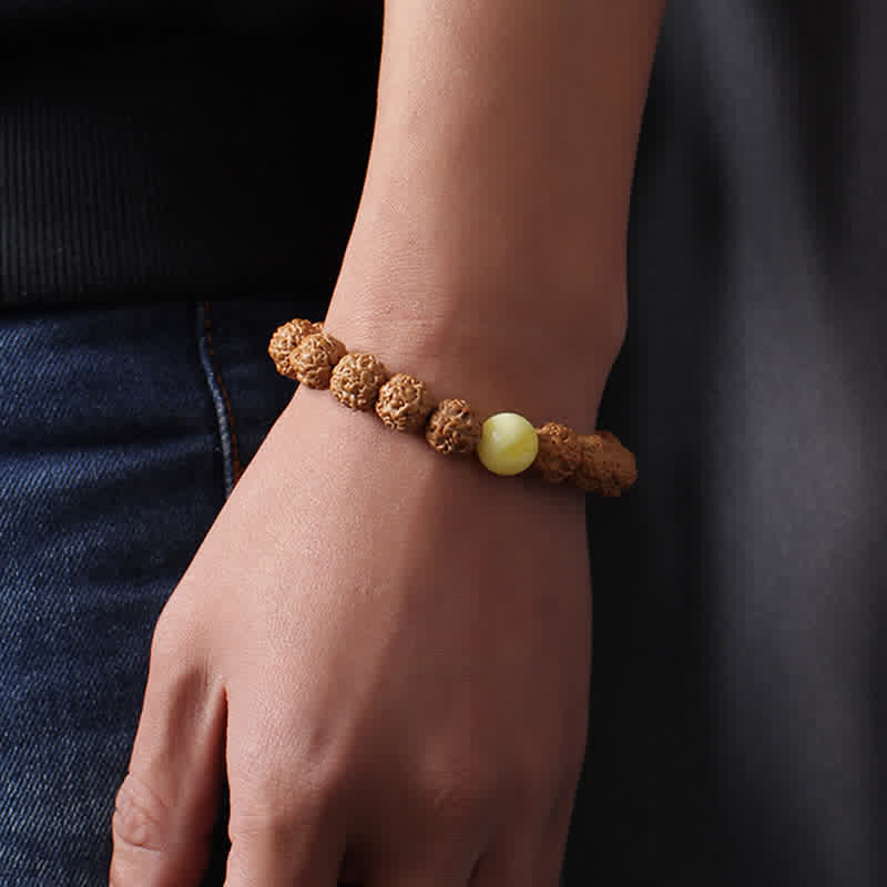 Fortune Jewel Tibet Rudraksha Bodhi Seed Dzi Bead Amber Turquoise Wealth Bracelet