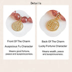 Fortune Jewel 14K Gold Plated Strawberry Quartz Fu Character Healing Charm Bracelet