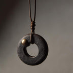 Fortune Jewel Zen Circle Ebony Wood Peace Calm Necklace Pendant Fortune Jewel
