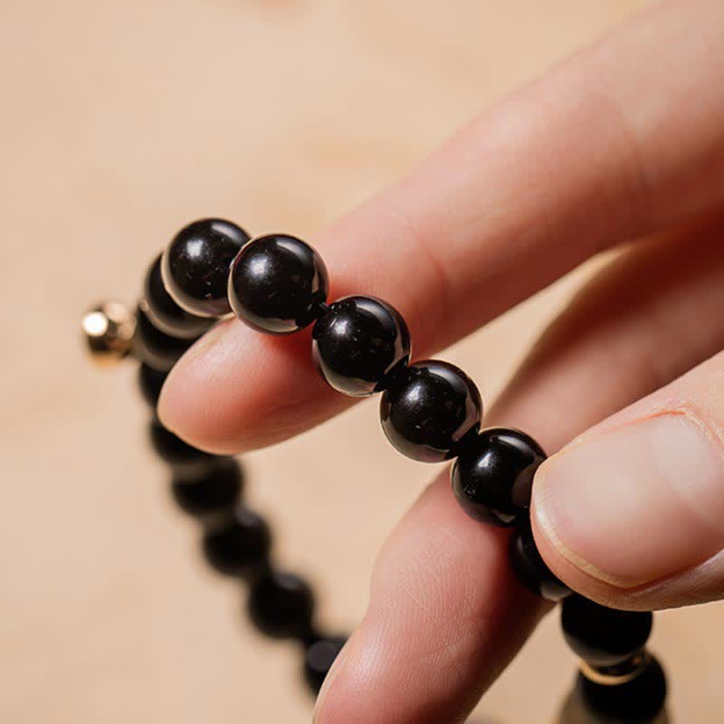 Fortune Jewel Black Obsidian Jade Om Mani Padme Hum Strength Couple Magnetic Bracelet