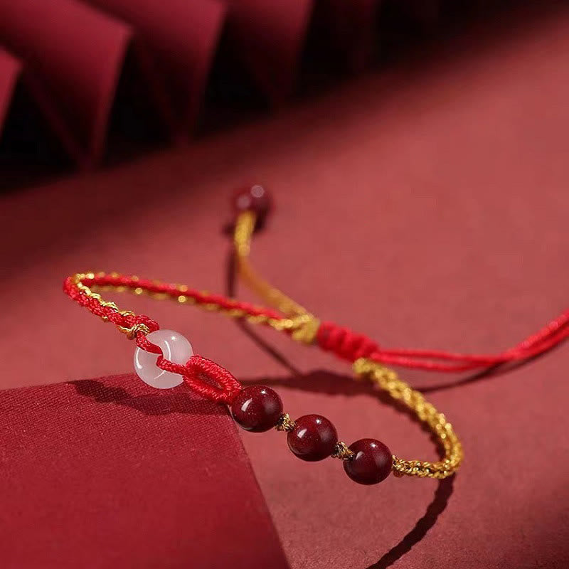 Fortune Jewel Natural Cinnabar Jade Peace Buckle Blessing Bracelet
