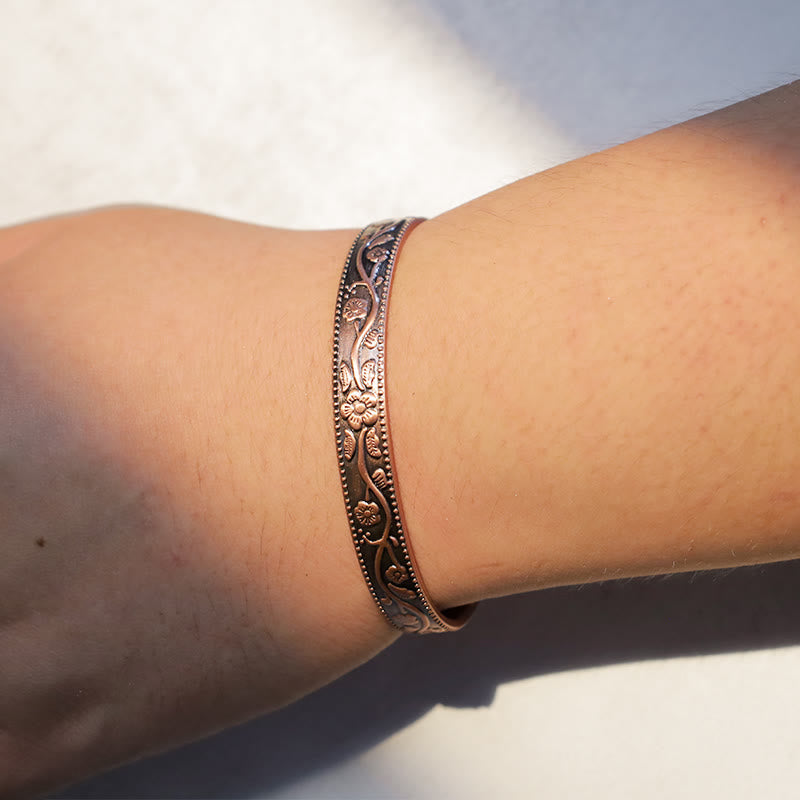 Fortune Jewel Floral Magnetic Copper Adjustable Cuff Bracelet Bangle