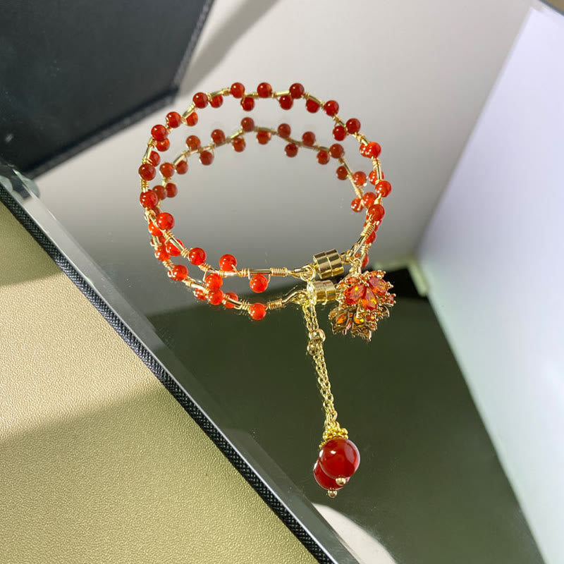 Fortune Jewel Red Maple Leaf Luck Charm Bracelet