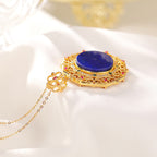Fortune Jewel 925 Sterling Silver Plated Gold Lazurite Positive Necklace Pendant
