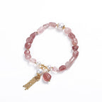 Fortune Jewel Natural Strawberry Quartz Pearl 14k Gold Plated Love Healing Bracelet