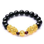 Fortune Stability Double Pixiu in Black & Red Agate Charm Bracelet